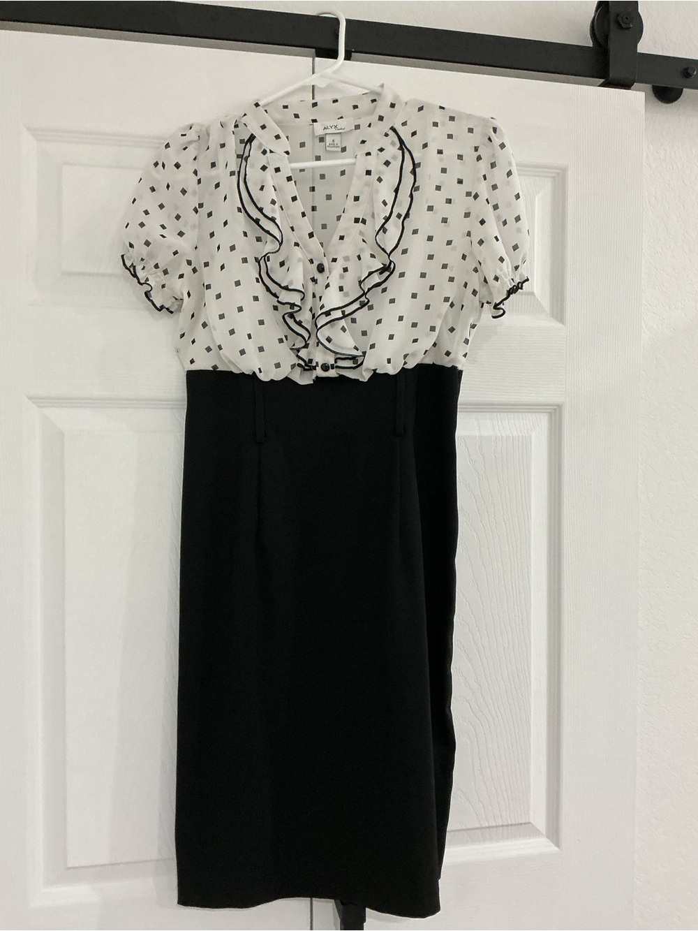 Alyx Black and White Polka-Square Ruffle Midi Dress